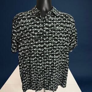 Volcom Classic Fit Button Up Shirt Large Black & White Abstract Dot Pattern Mens